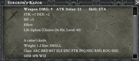 SURGEON'S RAZOR item card